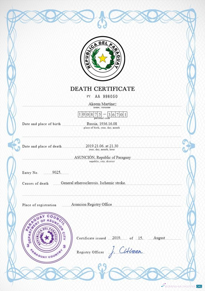 Download Paraguay vital record death certificate PSD template Photoshop template